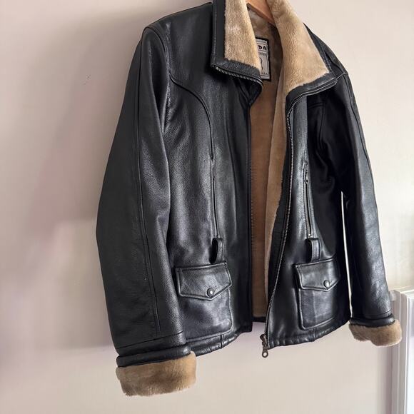 Vintage Wilda Genuine Leather Shearling Lined Black Flight Bomber Jacket Small - Picture 7 of 9